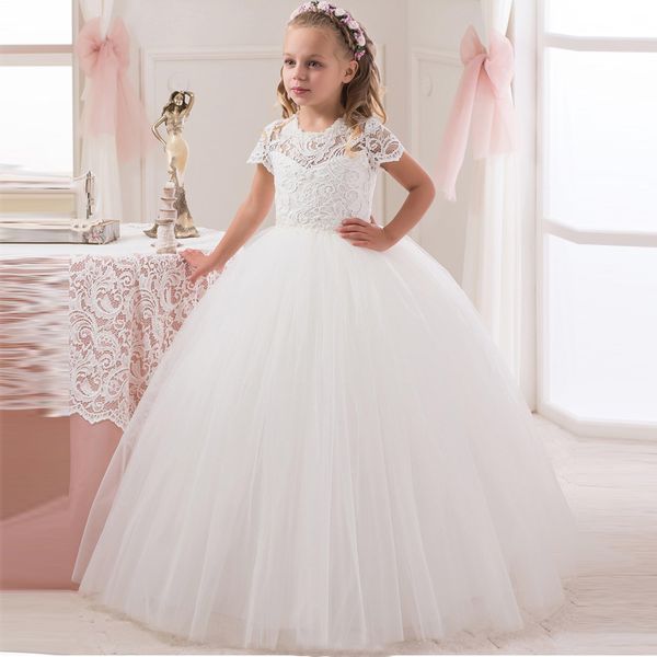 

2020 White Lace бальное платье девушки цветка платье для свадьбы принцессы девушки Pageant