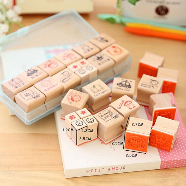 

15 шт./компл.) мультфильм мини учителей педагогические комментарии поощрять детей штамп деревянный штамп подарочная коробка наборы ремесел