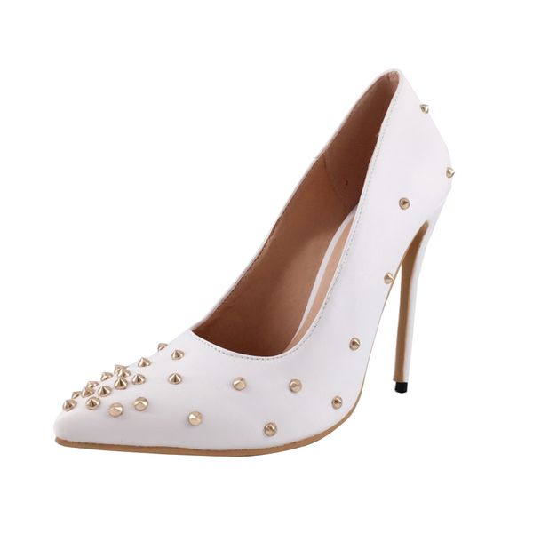 

kolnoo womens handmade classic studded high heel pumps with rivets pointy toe stiletto prom shoes white xd351, Black