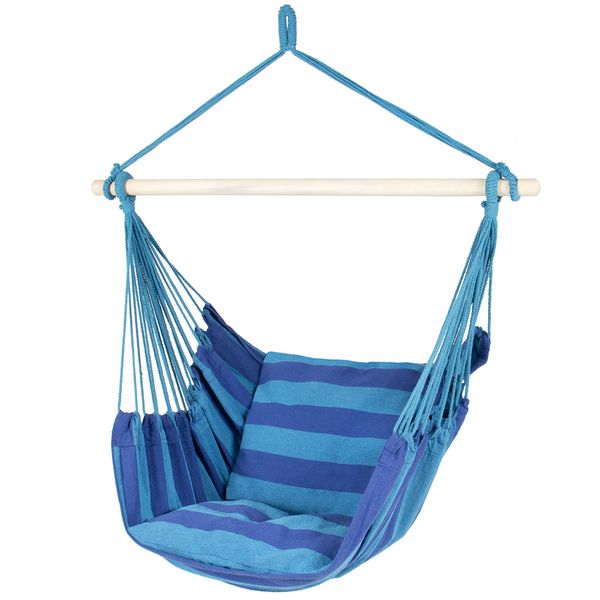 

hammock hanging rope chair porch swing seat patio camping portable blue stripe