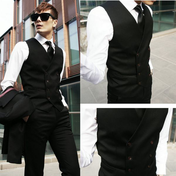 

wholesale- 2017 new arrival fashion groom vests casual slim formal men's waistcoat double breasted business affairs vest, Black;white