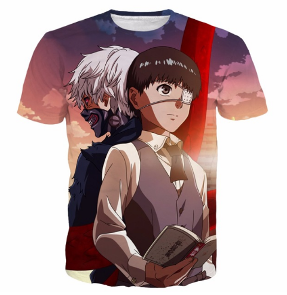 

аниме токио вурдалак футболки белого kaneki волоса печать футболка мужские / женщины лето вскользь рубашки тройника hipster 3d футболка hara, White;black