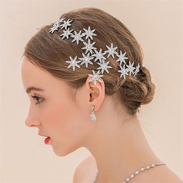 Hochzeit Braut Stern Stirnband Kristall Strass Haarband Prinzessin Krone Tiara Königin Kopfschmuck Haarschmuck Schmuck Mode Bling Kopfschmuck Ornament Silber