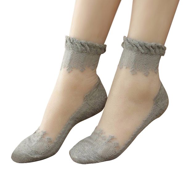 

women transparent socks amazing summer ultrathin transparent crystal silk lace elastic short cotton socks for students girls st023, Black;white