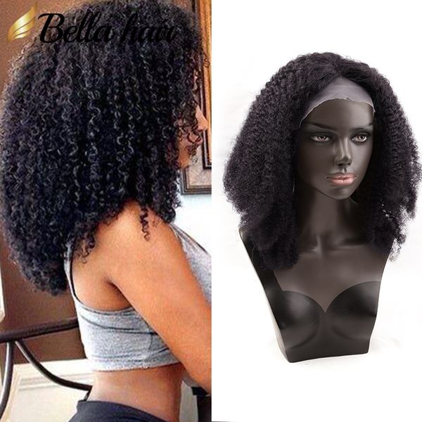 Afro verworrene lockige vordere volle Spitzeperücke für schwarze Frauen indische natürliche Farbe 100 reines menschliches Bella-Haar-Perücken London-Großhandel