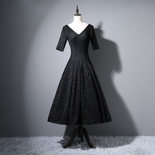 

black v neck lace bridesmaid dress with half sleeves lace up 2018 tea length evening dresses, White;pink