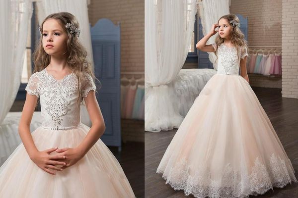 

flower girl dresses wedding gowns with sleeves jewel neck baptism long little kids first communion pageant party dresses, White;blue