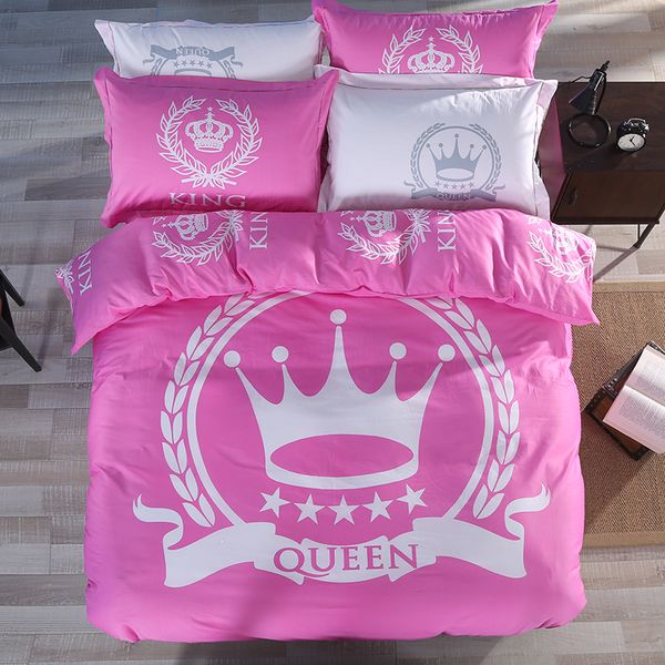 Whole 3 King Queen Royal Crown Bedding Set 100 Cotton Pink