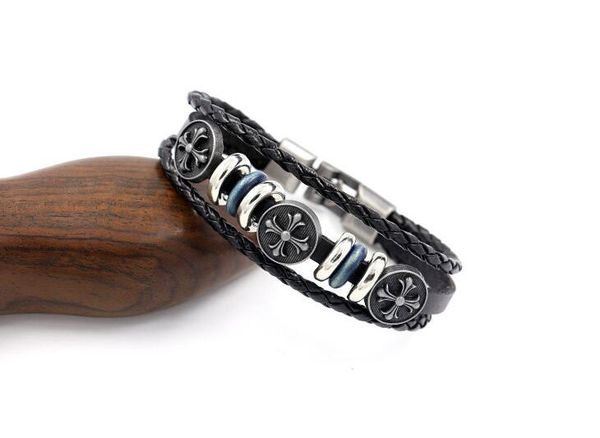 

10pcs alloy cross genuine leather men's bracelet black color brown color alloy punk charm bracelets 2017 new style, Golden;silver