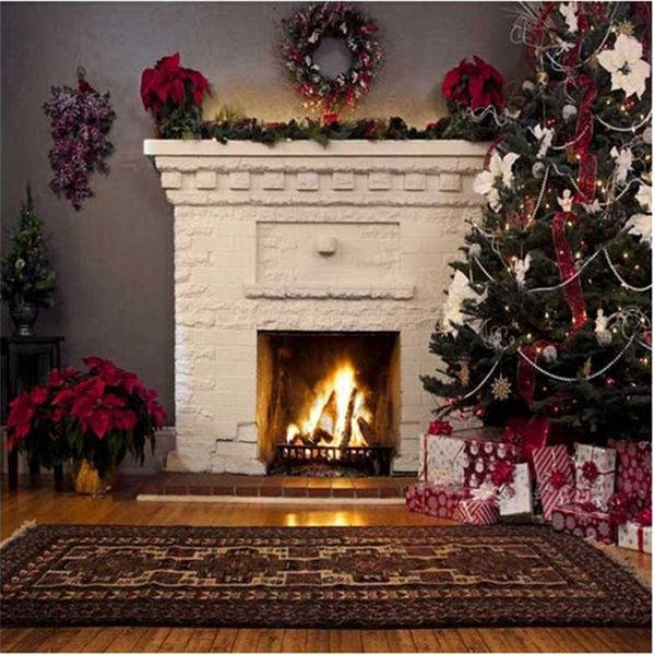 Kapalı Beyaz Şömine Garland Fotoğraf Backdrop Vinil Noel Ağacı Kapalı Ev Dekorasyon Noel Partisi Fotoğraf Standında Arka Plan 10x10ft