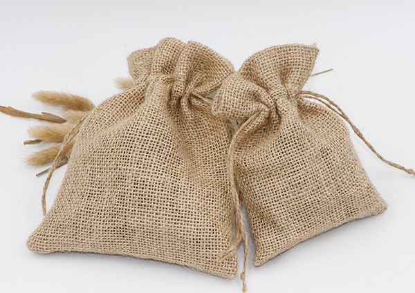 

9.5*14.5cm natural hessian linen drawstring bags natural jute burlap linen bag bundle rope, Pink;blue