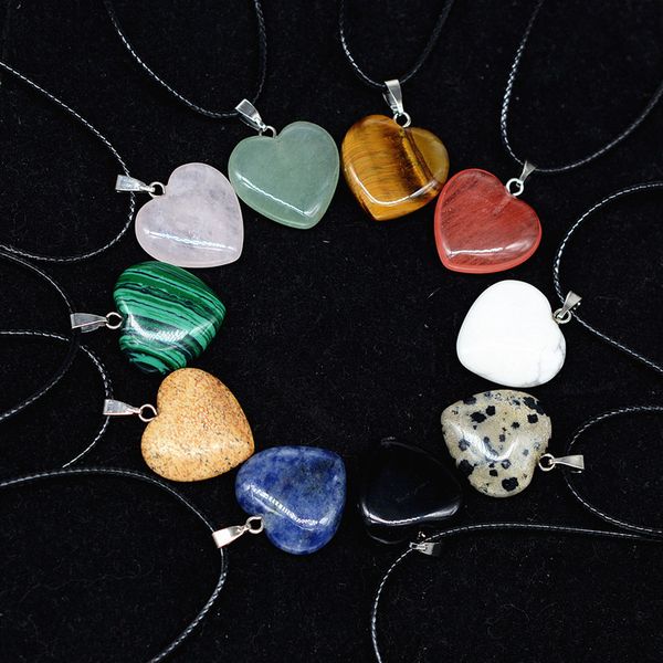 

Мода горячее сердце форма ожерелье кожа веревка многоцветный натуральный камень