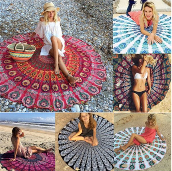 

summer chiffon round beach towel bohemian yoga mat mandala printed tapestry hippy boho tablecloth beach towel serviette covers beach shawl