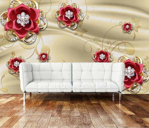 

golden jewelery diamond red rose tv wall mural 3d wallpaper 3d wall papers for tv backdrop