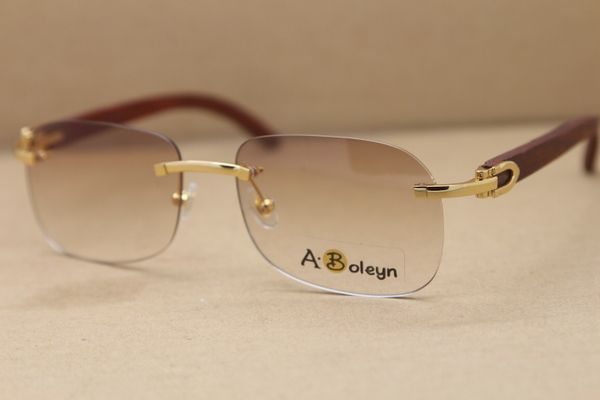 

Free shipping Rimless T8100624 Gold Wood Sunglasses man or Woman sunglasses Fashion Decor Wood frame Glasses C Decoration Size:56-18-135 mm