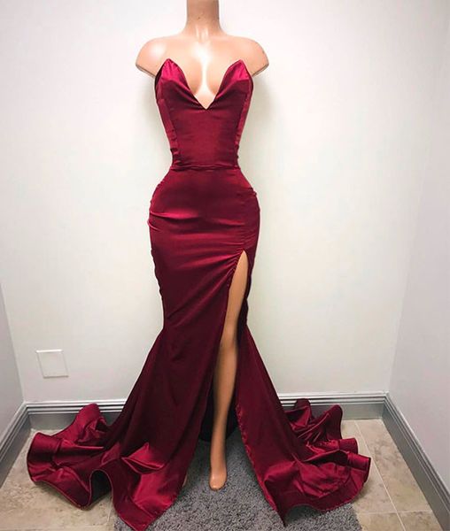

2021 mermaid evening prom dresses high split african evening gowns, Black;red