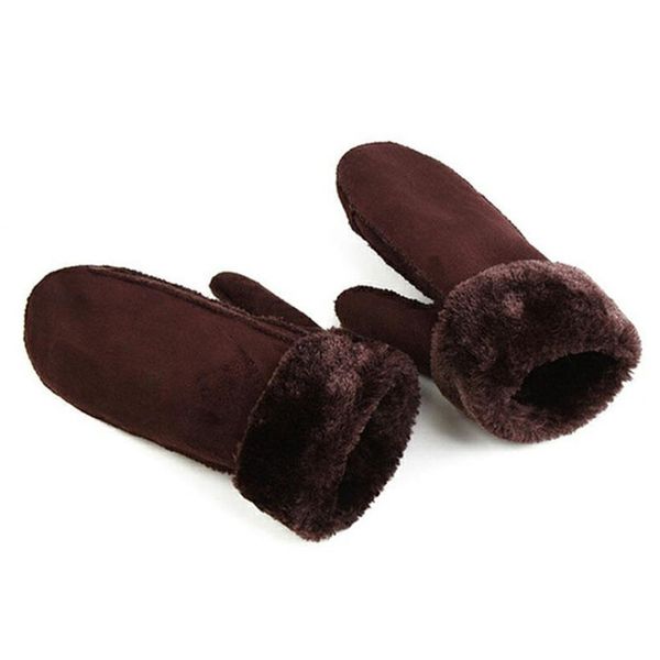 

2021 wholesale- faux sheepskin thermal mittens gloves trim suede leather winter thick cashmere warm waist glove guantes fur, Blue;gray