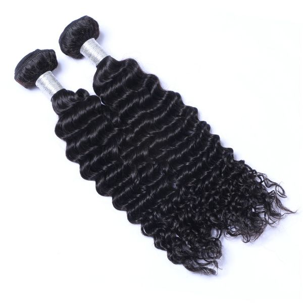 

brazilian deep wave human hair bundles unprocessed remy hair weaves double wefts 100g/bundle 2bundle/lot hair extensions, Black