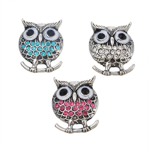 

19mm ancient silver fixed mixed drip diamond studs owl shape buttons fashion jewlery gift colors designs mix snap charm jewelry n115s