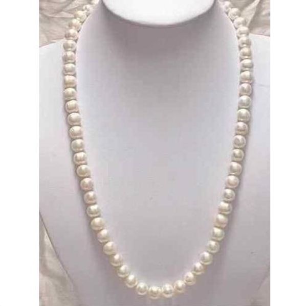 

22" 9-10mm genuine white akoya pearl necklace14k gold, Silver