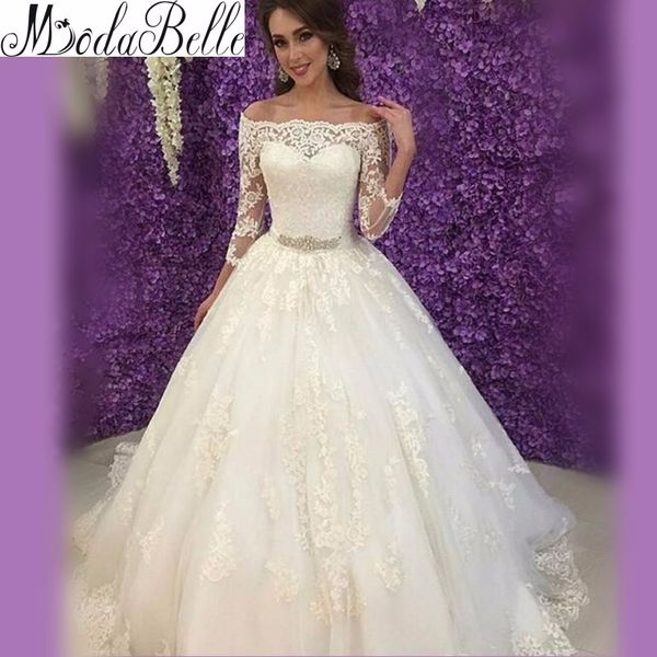Acheter Robe Oriental Arabe Vintage Dentelle Mariée Robe De Bal Trois Quarts À Manches Longues Princesse Robes De Mariée Femmes Vestidos Novia De