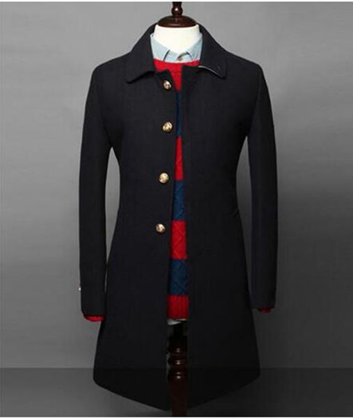 

in european and american fashion style fine han edition men winter long high grade windbreaker cloth lapels / m-2xl, Black