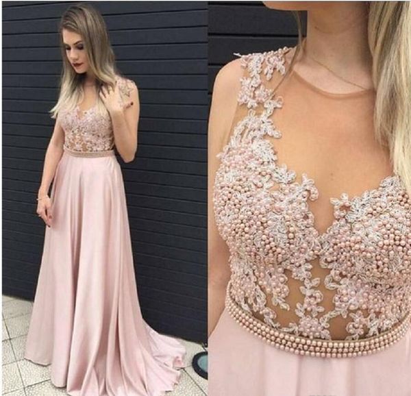 

2017 blush pink prom dresses sheer elastic satin appliques lace illusion a-line long vintage special occasion evening party gowns for girls, Black
