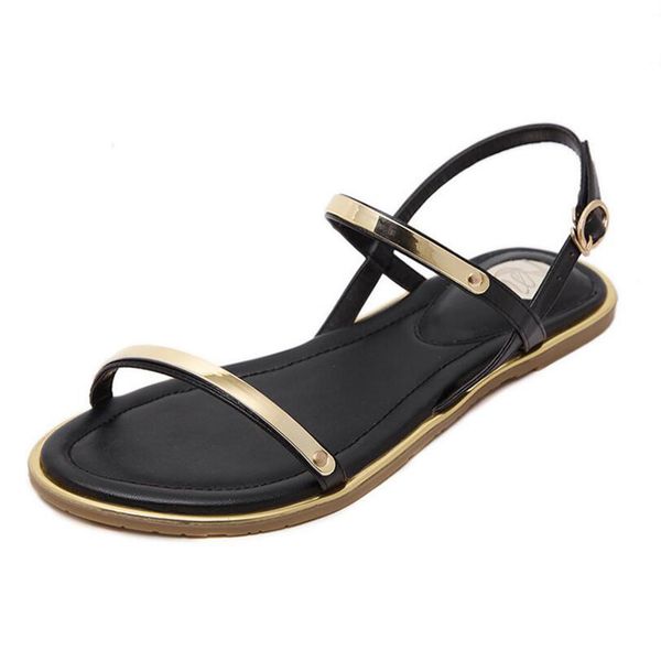 

women sandals 2017 new arrival comfortable ankle strap flat casual sandals women pu buckle strap sandalias mujer, Black