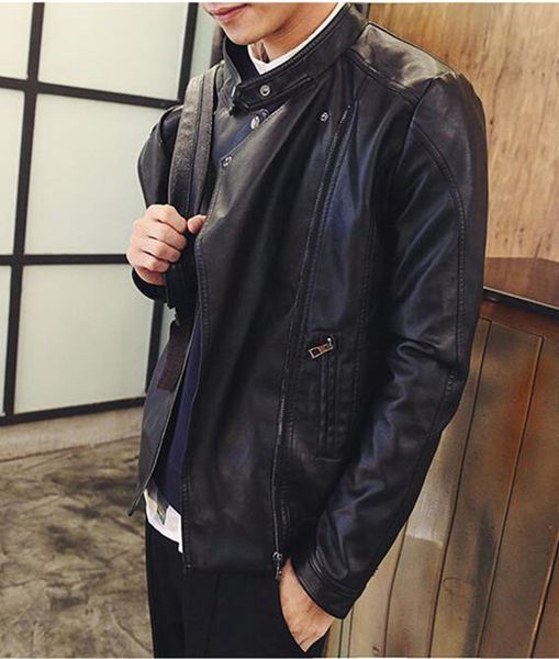 

человек хань издание личности бутик моды и весенне-осенний период и новый бархат локомотив кожа пальто / s-2xl, Black