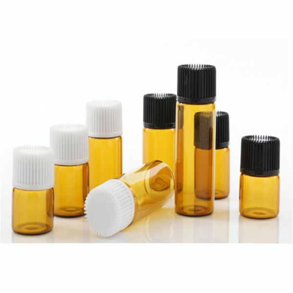 1ml 2ml 3ml 5ml Óleo essencial Óleo Âmbar Garrafa De Vidro De Vidro Top Sem Orifice Redutor Plug Mini Perfume Tubos de Amostra Pequenos frascos claros Atacado