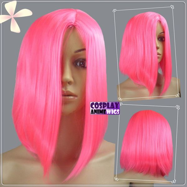 

35cm pink heat resistant fiber side part short cosplay wigs 97_rfh, Golden;white