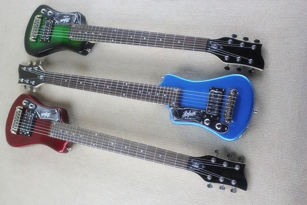 

custom left handed hofner shorty travel guitar protable mini electric guitar with cotton gig bag(dark green /metallic red /metallic blue)