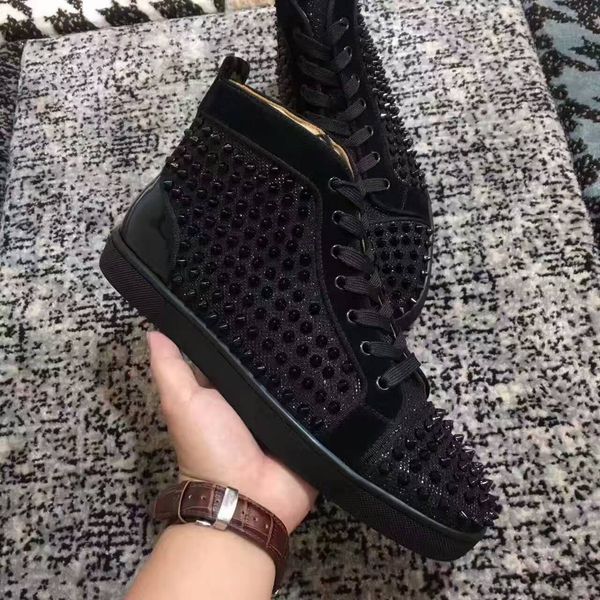 

2017new high black wire mesh with spikes red bottom casual shoes,womens fashion sneakers rock flat shoes size36-46