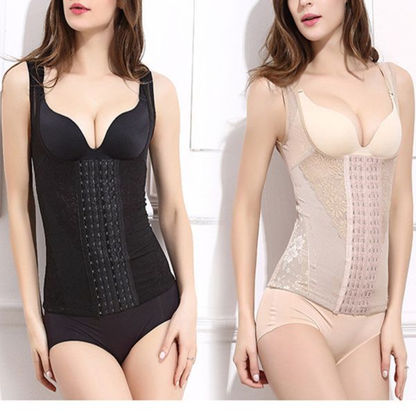 

wholesale- drawing abdomen waist shaper 6 hooks beauty care breathable shapewear underwear body shapers vest female tummy control corset, Black;white