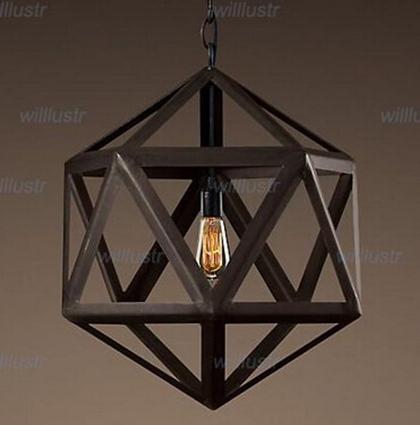 Design moderno Lâmpada pingente de AÇO POLYHEDRON PINGENTE Loft luzes América estilo country iluminação lustres de ferro