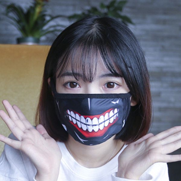 

wholesale- 1 piece tokyo ghoul kaneki ken horror halloween cosplay mask winter cotton funny warm mouth anti-dust face mask with zipper d059