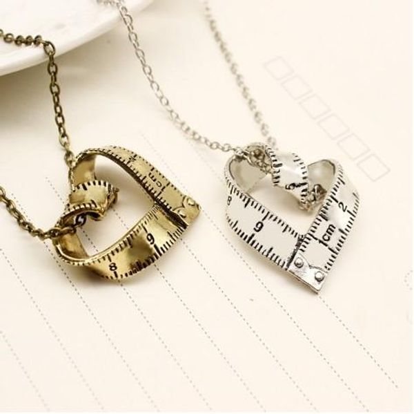 

personalized twist ruler necklaces gift idea unique jewelry silver gold plated heart shape pendant creative chokers necklaces, Golden;silver