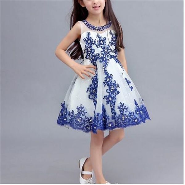 

новые девушки цветка для венчания birthday party pageant первое причастие платье маленькая девочка дети / дети платье, White;blue