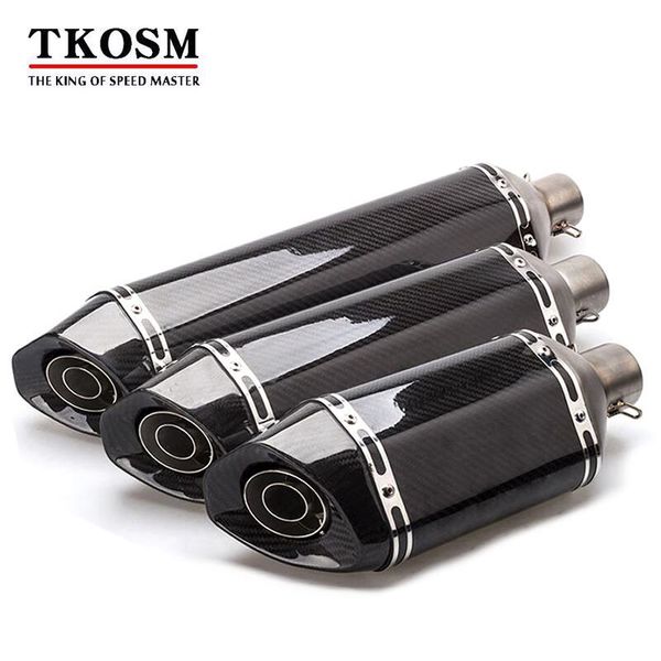 TKOSM 570mm / 470mm / 370mm Universal Enlate Universal 51mm Motorcycle Scrael Silfler Tubulação Real Fibra de Carbono Motorbike Muffler Escape