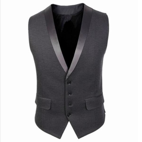 Wholesale-  New 2017 Mens Vests Black Grey Groomsmens Vest Four Buttons Wedding Prom Waistcoat Formal Business Vest Casual Wear