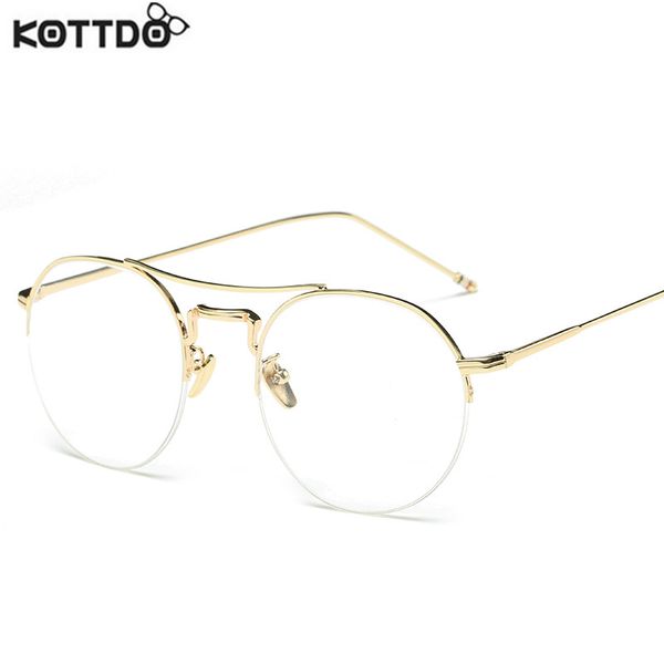 Atacado- Kottdo 2017 Classic Retro Clear Lens Homem Mulheres óculos Fios de copos de metal óptico Metal completo óculos transparentes espetáculos