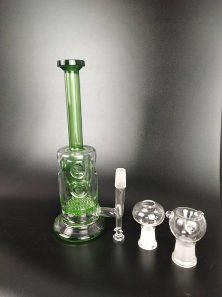 Narghilè in vetro con filtro a 6 fori verde da 20 cm, tubo di vetro, tubo di vetro di 5 cm di diametro, spessore 5 mm, dimensione del giunto: 14 mm