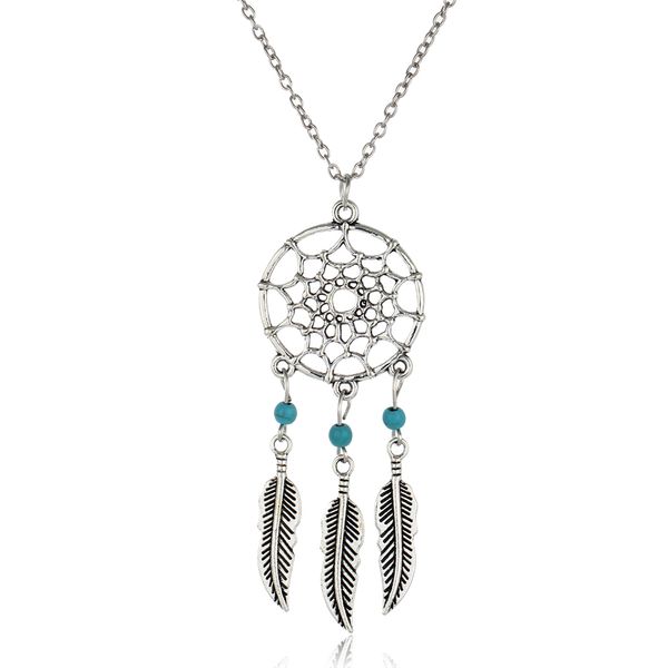 Collane Chian per ragazza in lega di colore argento antico all'ingrosso per le donne Collana vintage con ciondolo a forma di foglie di Corea Dream Catcher