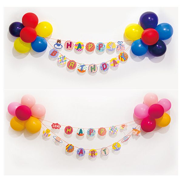 

wholesale- happy birthday banner balloons bunting set happy party paper flag party bell garland decoration for birthday event wholesale