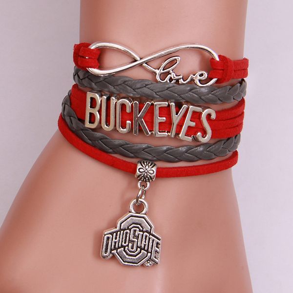 

10 шт. лот кожа Бесконечности браслеты Buckeyes тканые письмо кулон ручная цепь Рождес