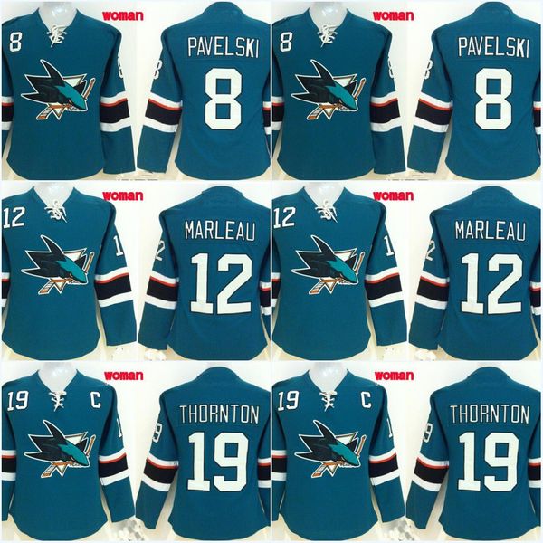 

#19 Joe Thornton Jersey Hockey Womens San Jose Sharks #8 Joe Pavelski #12 Patrick Marleau Stitched Embroidery Logos Hockey Jerseys