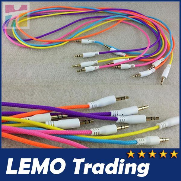 

candy color braided fabric 3.5 to 3.5 male to male audio cable for iphone headphone car aux 1000pcs/lot