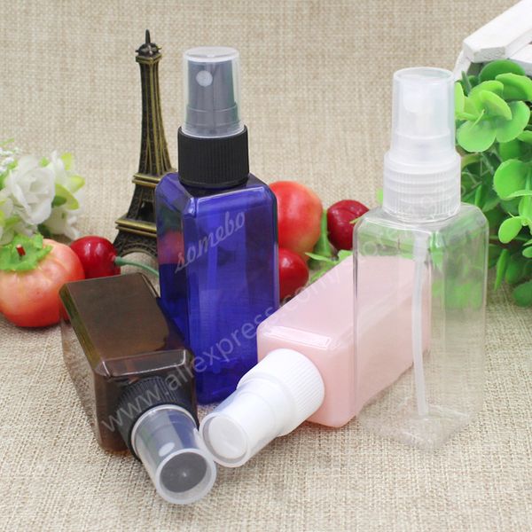 500pcs frete grátis / lot 50ML transparente, âmbar, azul, rosa Praça Plastic Forma Perfume Pet and Bottle Fragrance