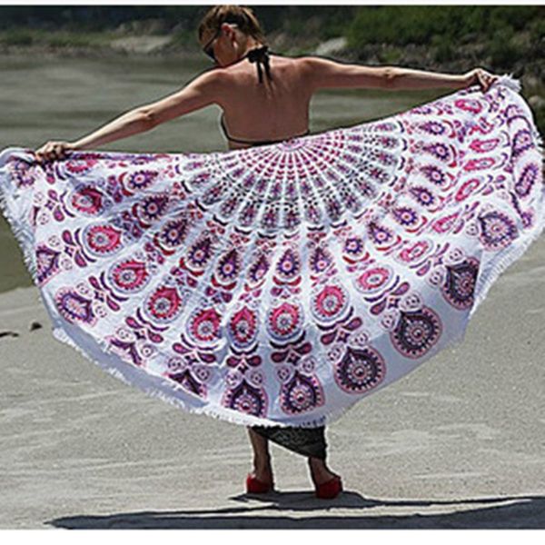 Rodada Bikini Beach Cover Ups Beach Towel Bikini Cobertura Ups Bohemian Hippie Beachwear Polyester Beach Sarongs Shawl Bath Towel Tapete de Ioga