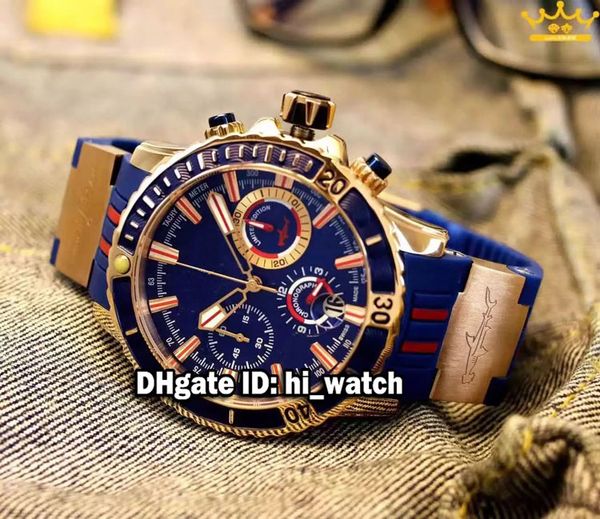 

New maxi marine diver 1502 151le 3 93 hammer blue dial quartz chronograph men watch ro e gold rubber topwatch watche hi watch un97a1